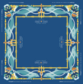 Delta Delta Delta MIGTM Mahjong Mat featuring a symmetrical graphic design with a central empty square, surrounded by a border of gold bamboo, sea turtles, white pearls, and small orange-and-white fish. The brand name 'Jolbert's' is printed in the corners.